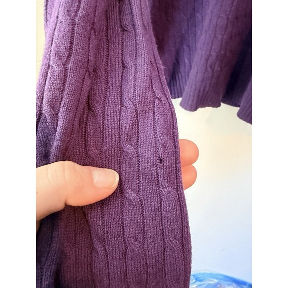 Marina Luna Sweater Cable Knit Cashmere Preppy Normcore V-Neck Purple Women Sz L - Picture 4 of 7